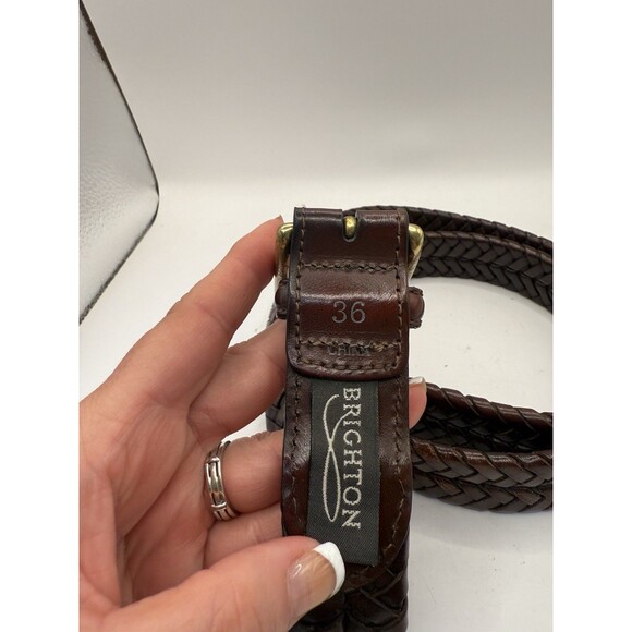 BRIGHTON Braided Mahogany Brown Leather Brass Buckle Belt Men’s Sz 36 98067 - Picture 3 of 6